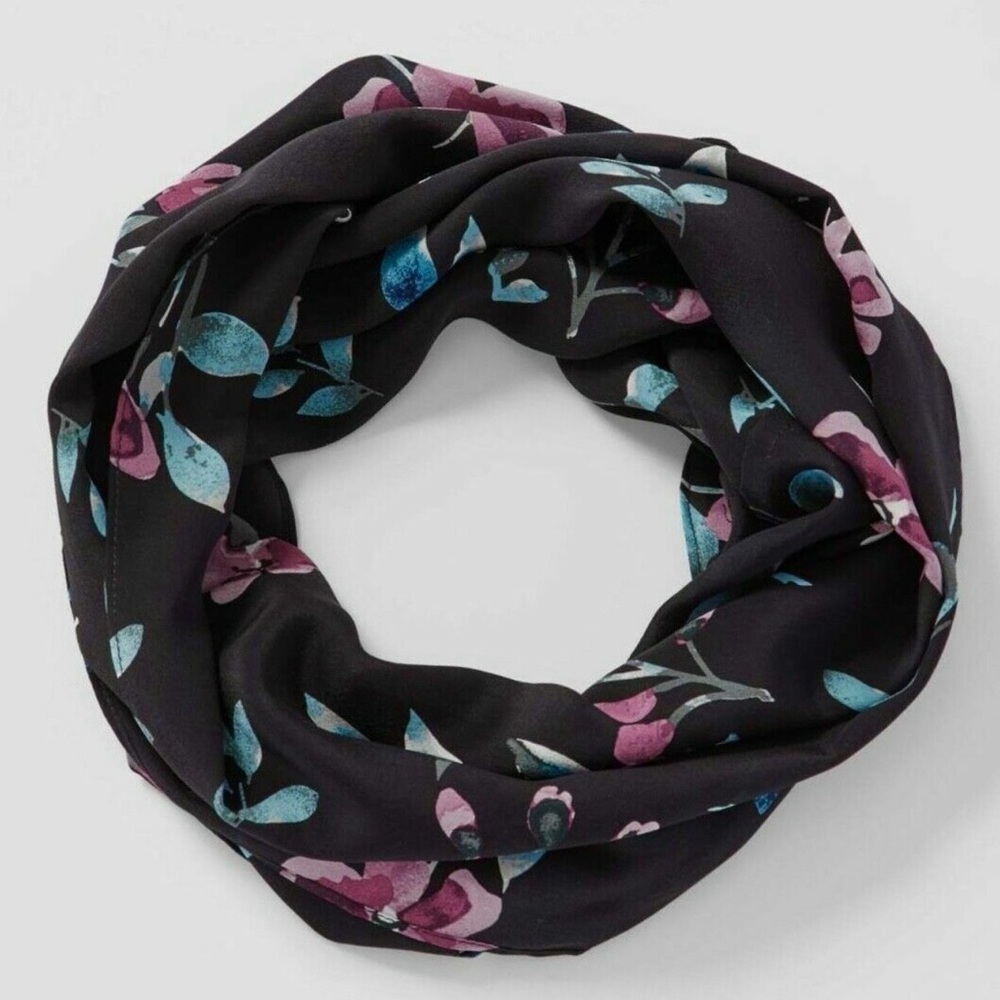 J.Jill 100% silk Floral Black Infinity Scarf